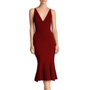 Dress The Population Isabelle V-Neck Mermaid Midi Dress Burgundy Size S